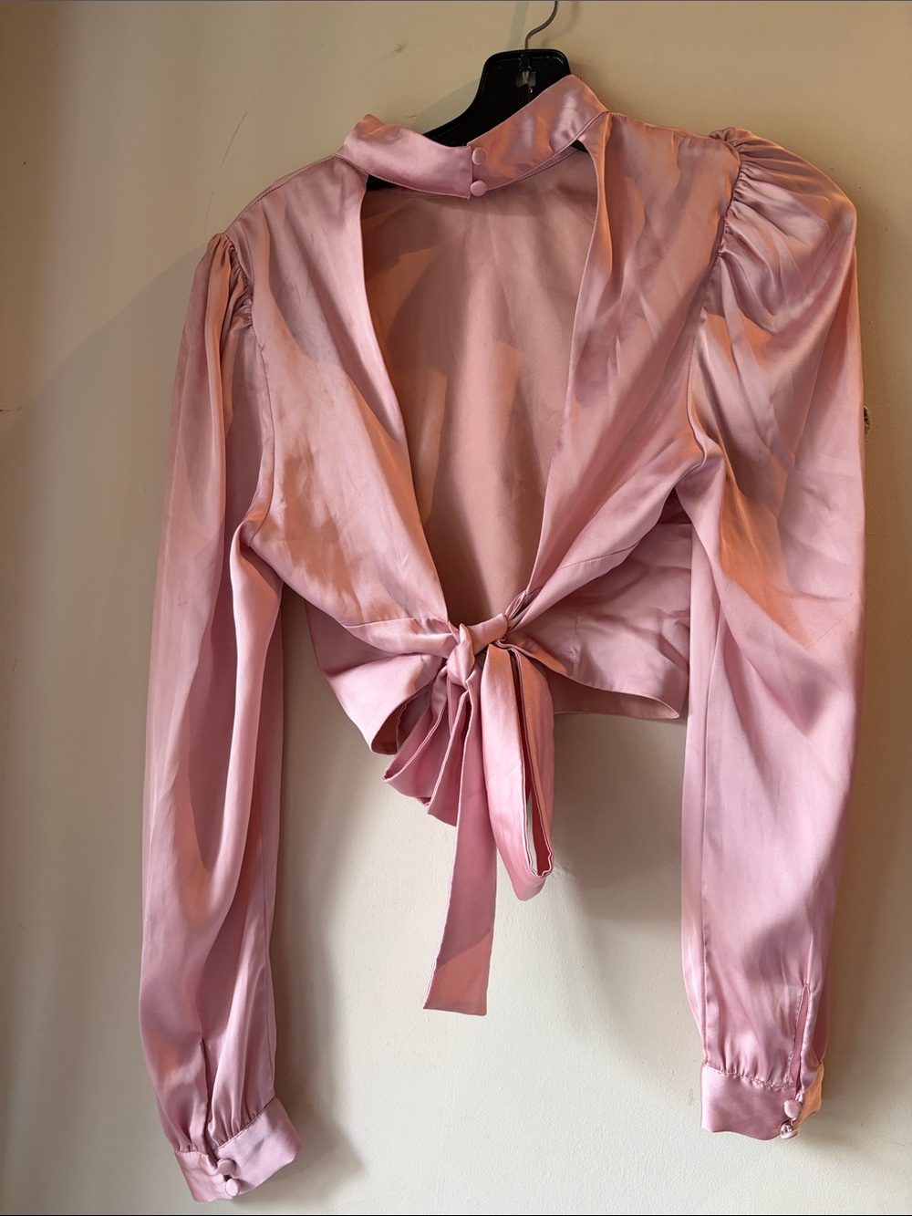 Tie-Front Satin Blouse - Pink